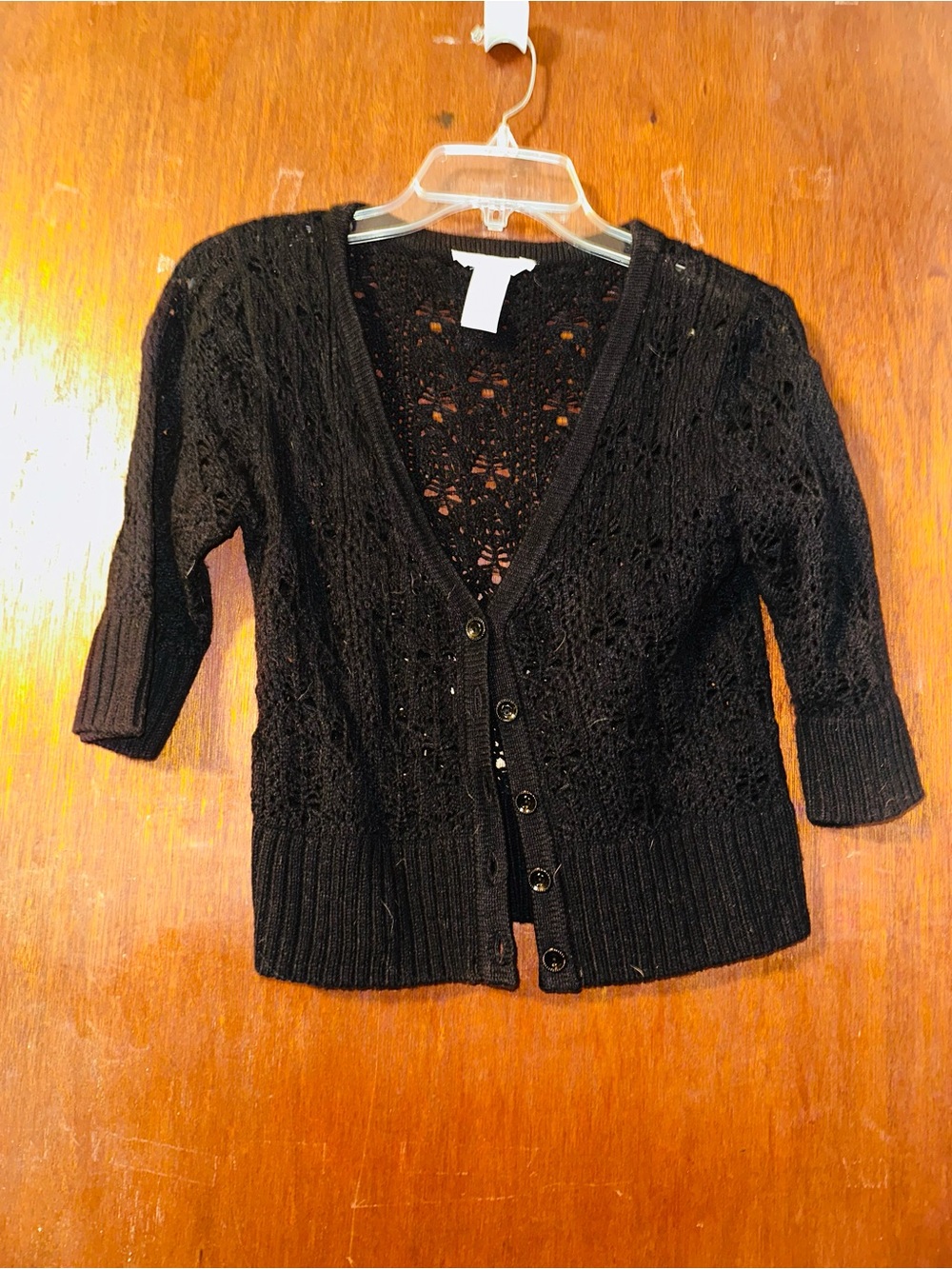 Candie's Black Open-Knit Button Front Cardigan